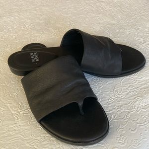 Eileen Fisher black tumbled leather sandal.